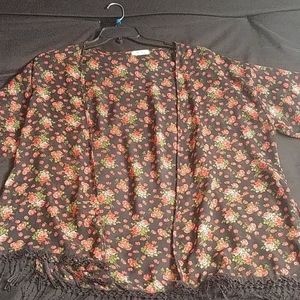 Sheer Floral kimono with fringe detail